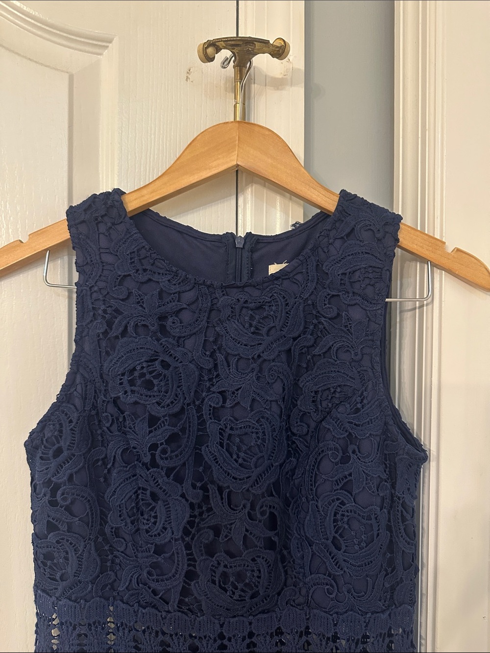 Just Me Navy Floral Lace Sleeveless Mini Dress - Picture 3 of 6